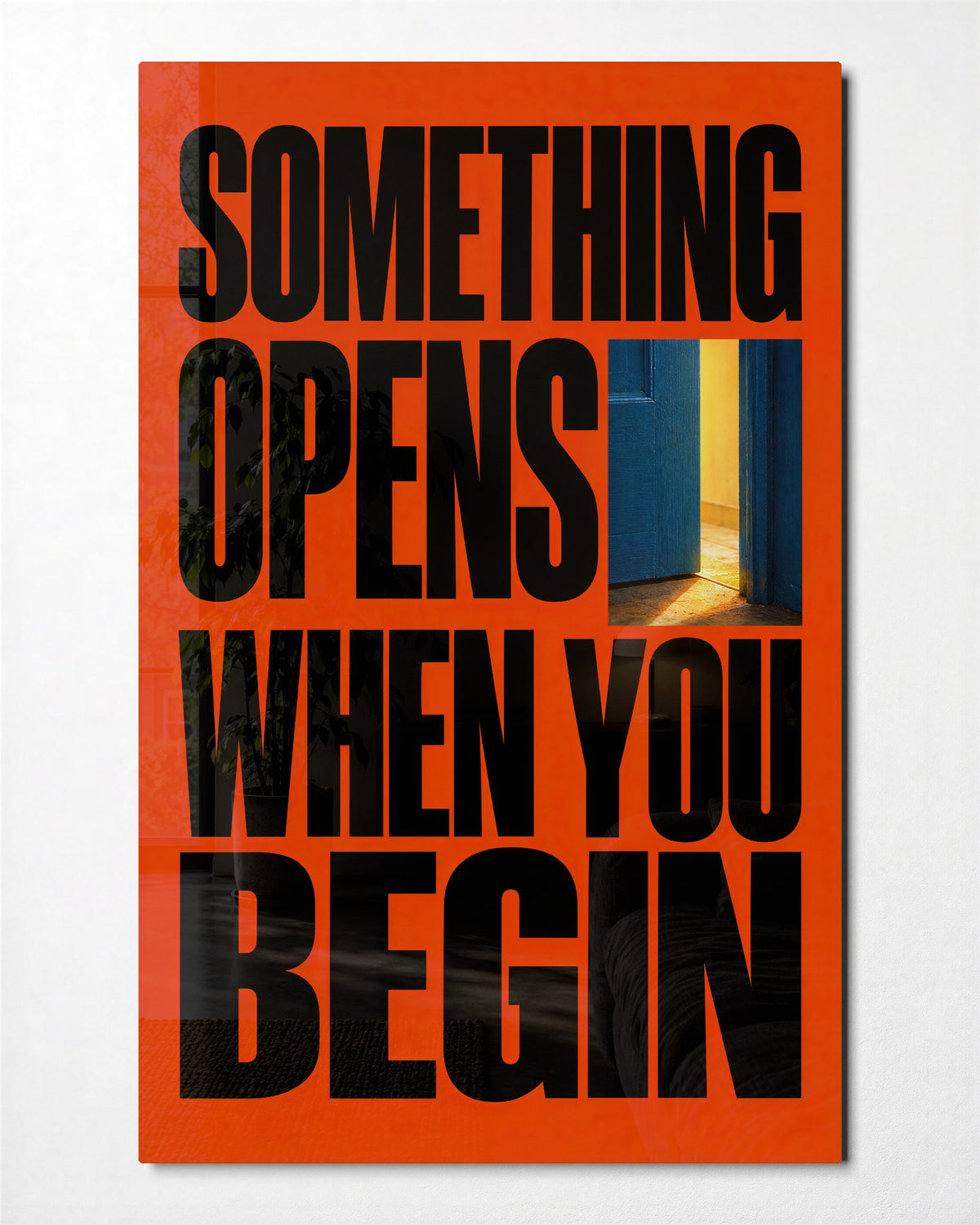 The Door Is Ajar glass wall art, front view