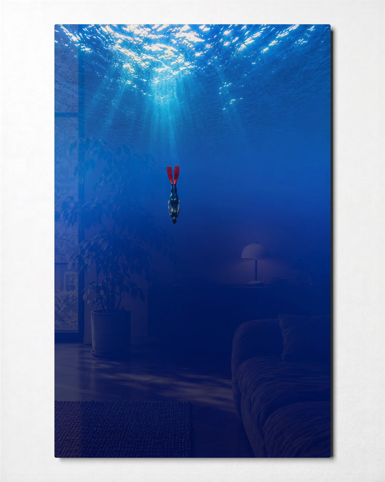Down She Goes glass wall art, front view