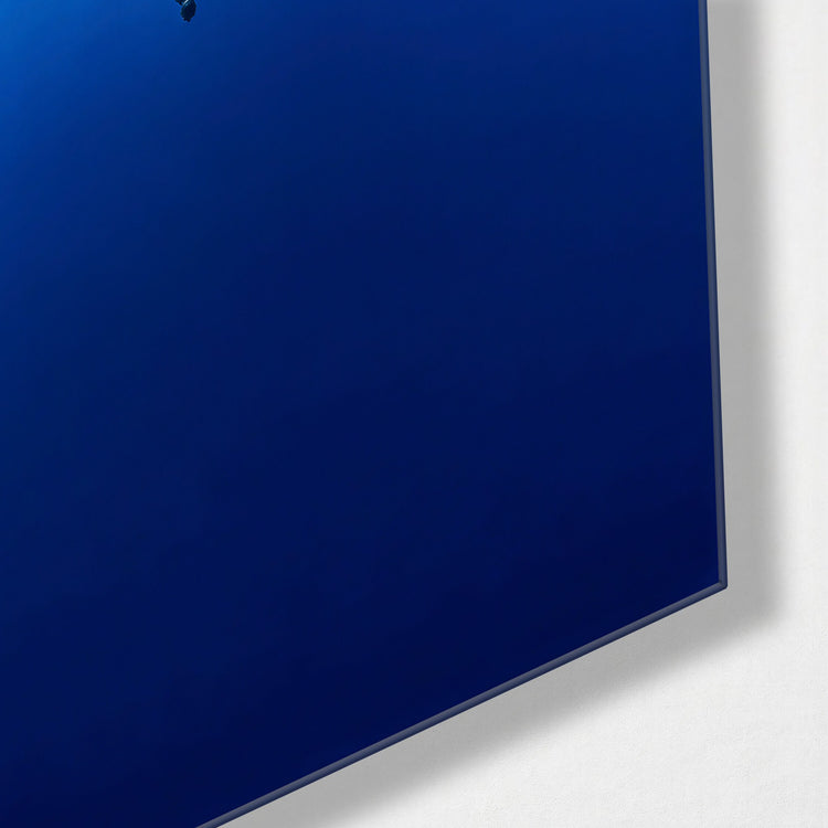 Down She Goes glass wall art, corner view