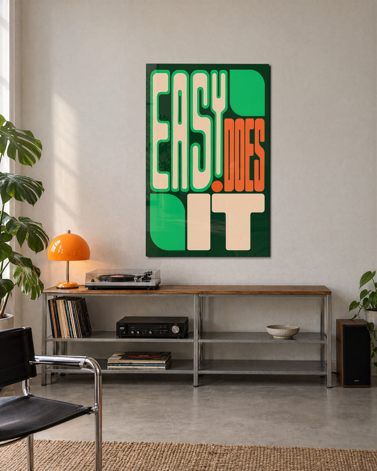 Take It Slow glass wall art, lifestyle view