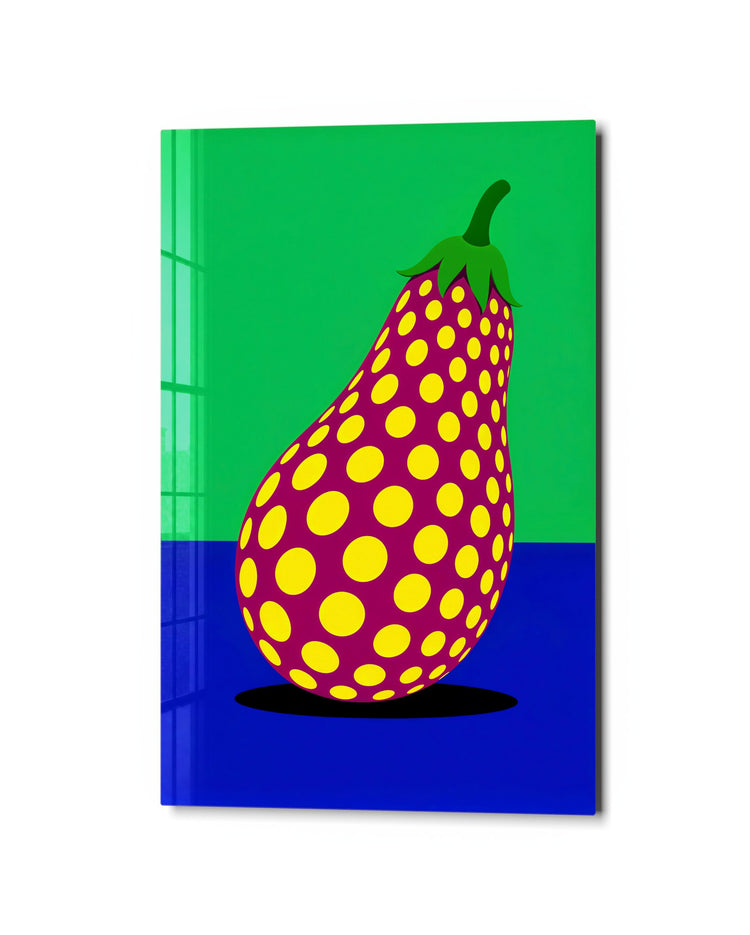 Polka Dot Eggplant glass wall art, studio view