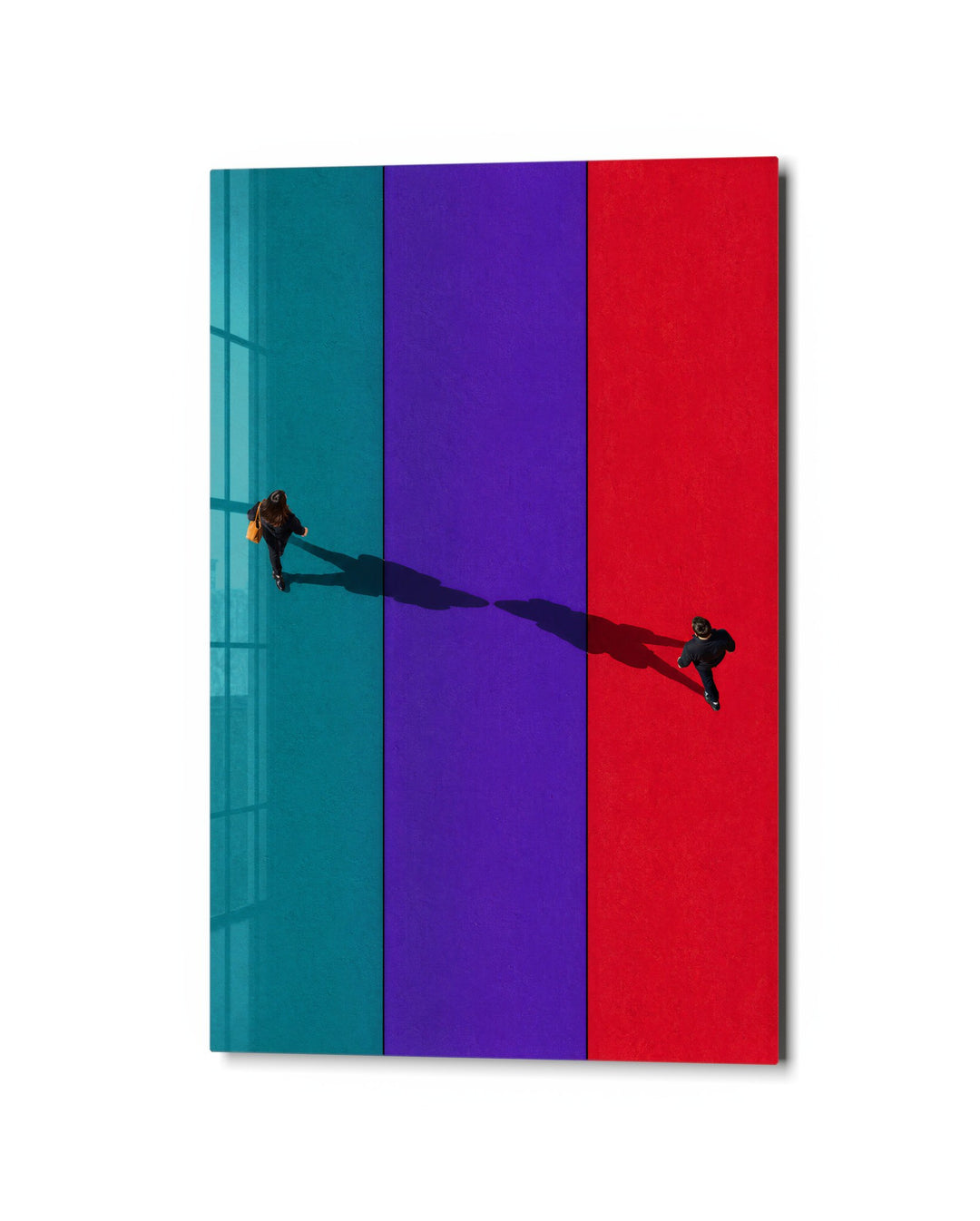 Shadow Walkers on Color Bands glass wall art, studio view