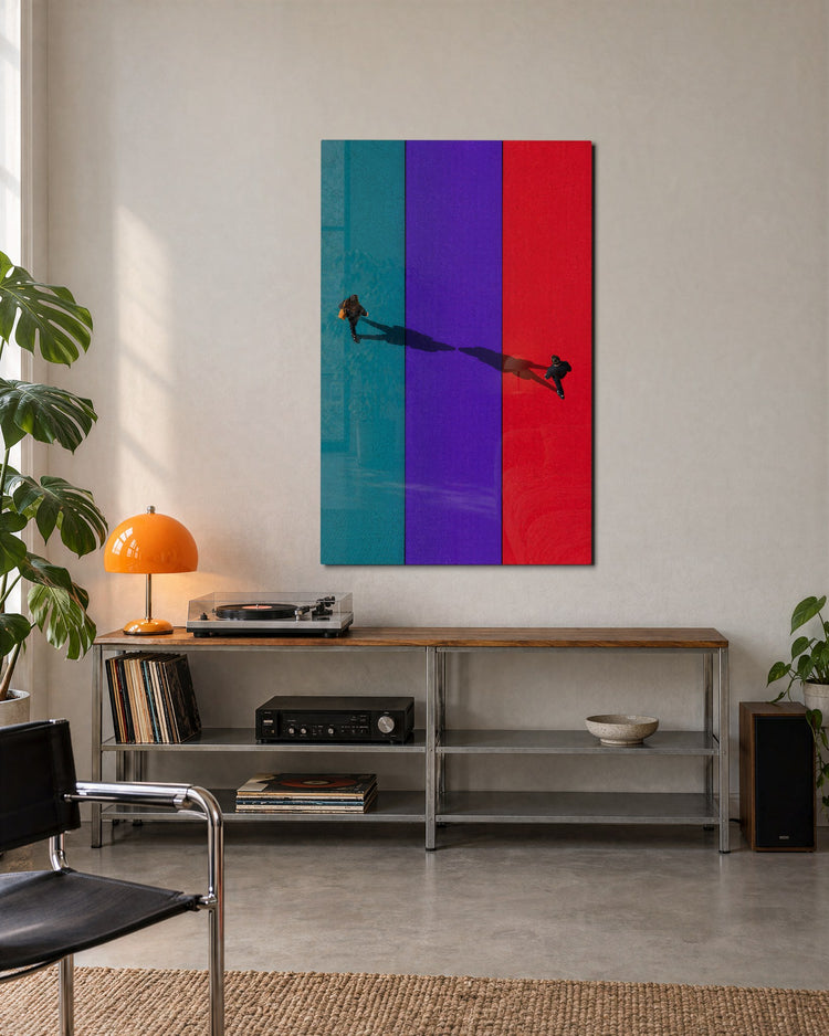 Shadow Walkers on Color Bands glass wall art, lifestyle view