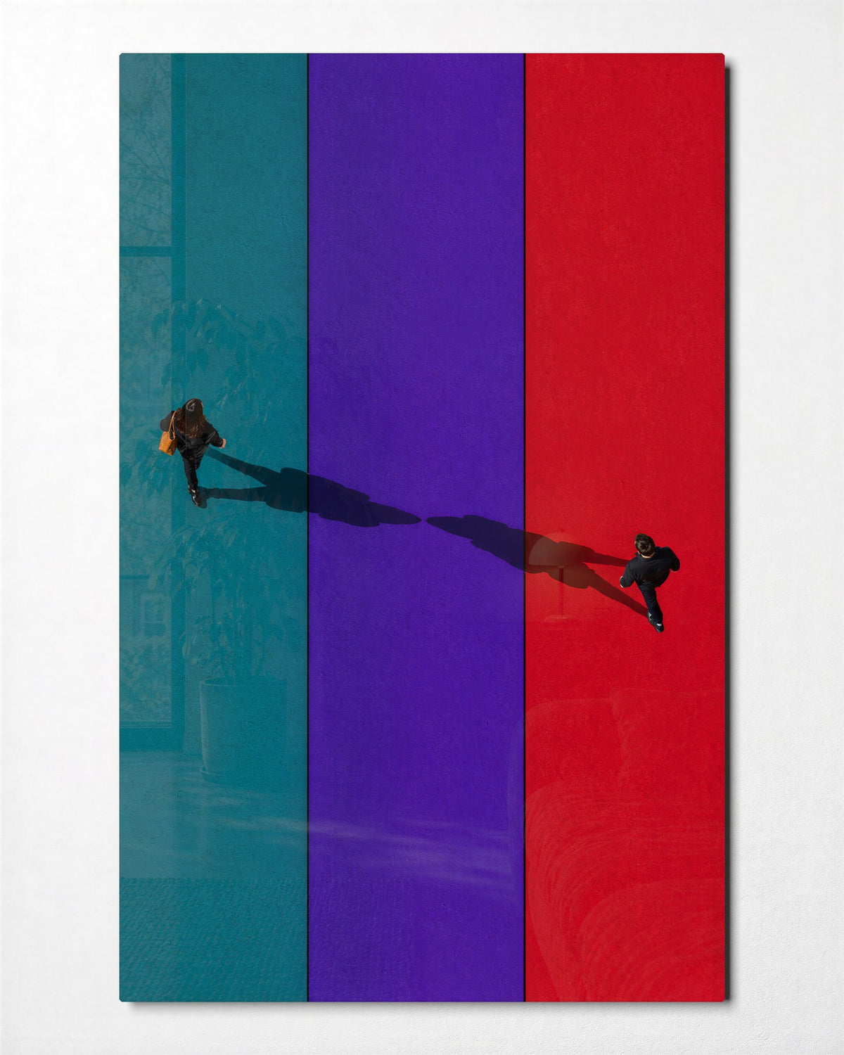 Shadow Walkers on Color Bands glass wall art, front view