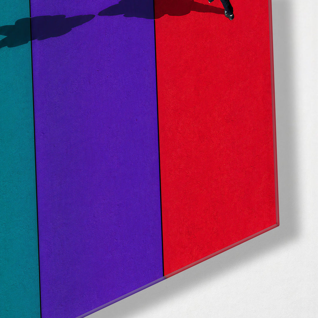 Shadow Walkers on Color Bands glass wall art, corner view