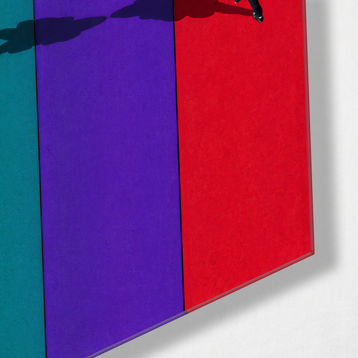 Shadow Walkers on Color Bands glass wall art, corner view