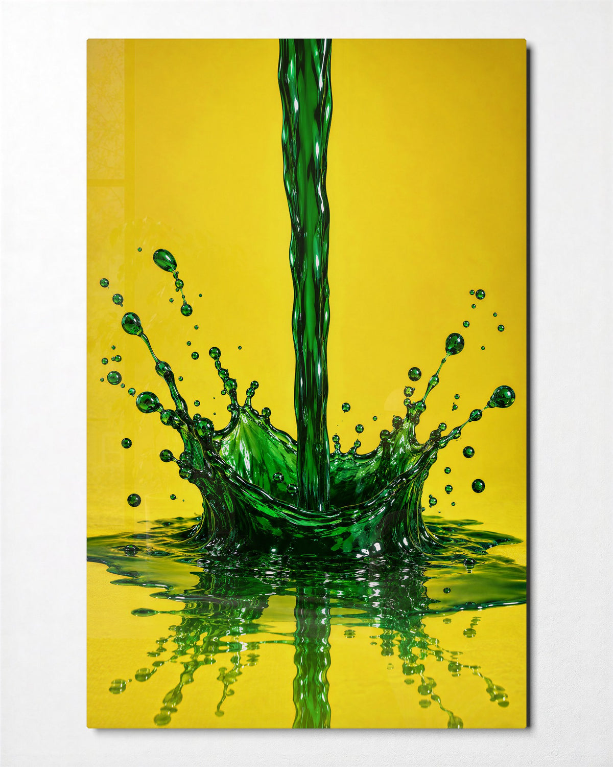 Liquid Crown on Yellow glass wall art, front view
