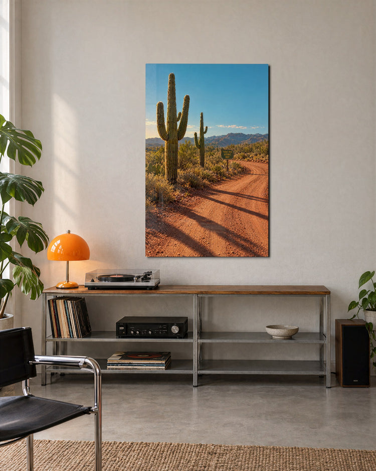 Spiky Roadside Watchmen glass wall art, lifestyle view