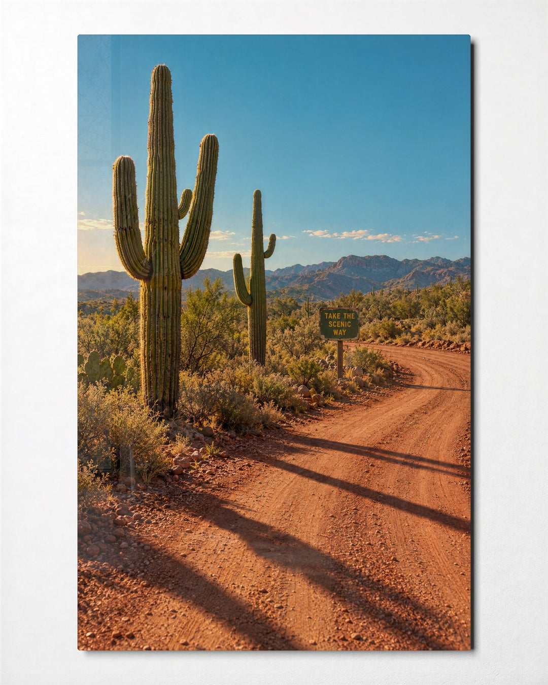 Spiky Roadside Watchmen glass wall art, front view