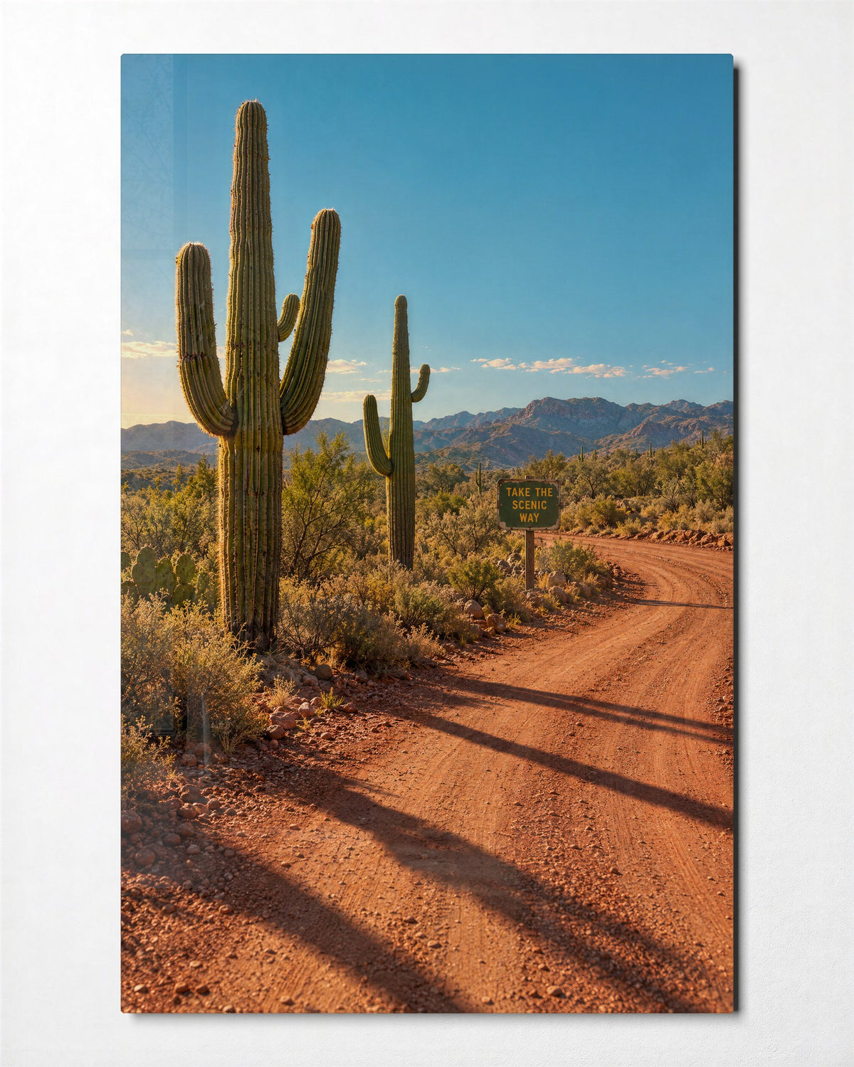 Spiky Roadside Watchmen glass wall art, front view