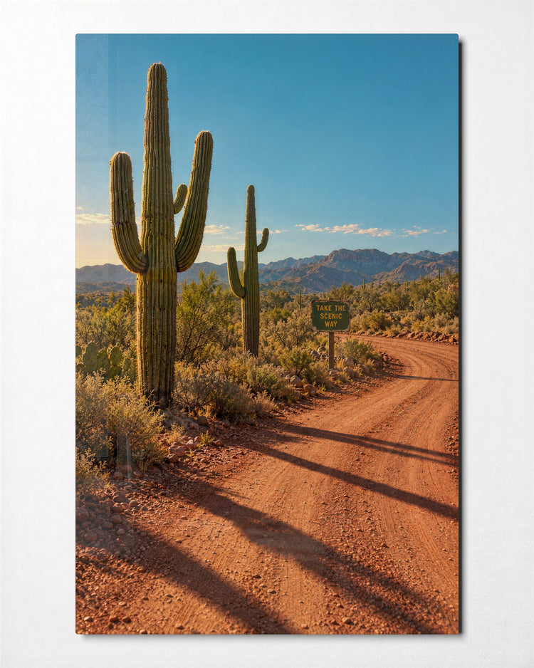 Spiky Roadside Watchmen glass wall art, front view