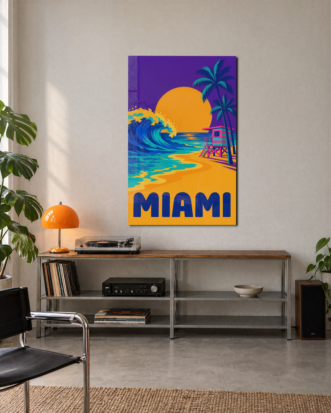 Pink Hut Daydream glass wall art, lifestyle view