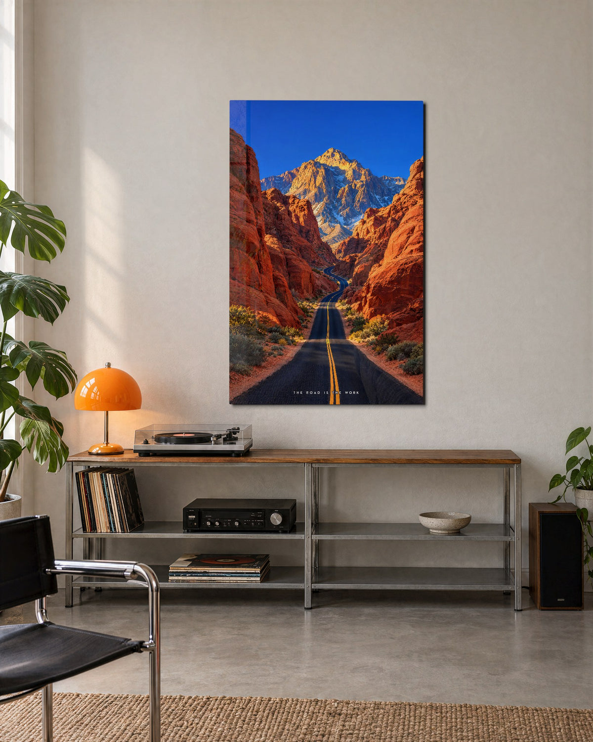 Yellow Line Home glass wall art, lifestyle view