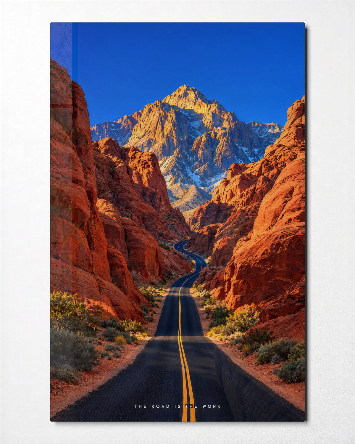 Yellow Line Home glass wall art, front view