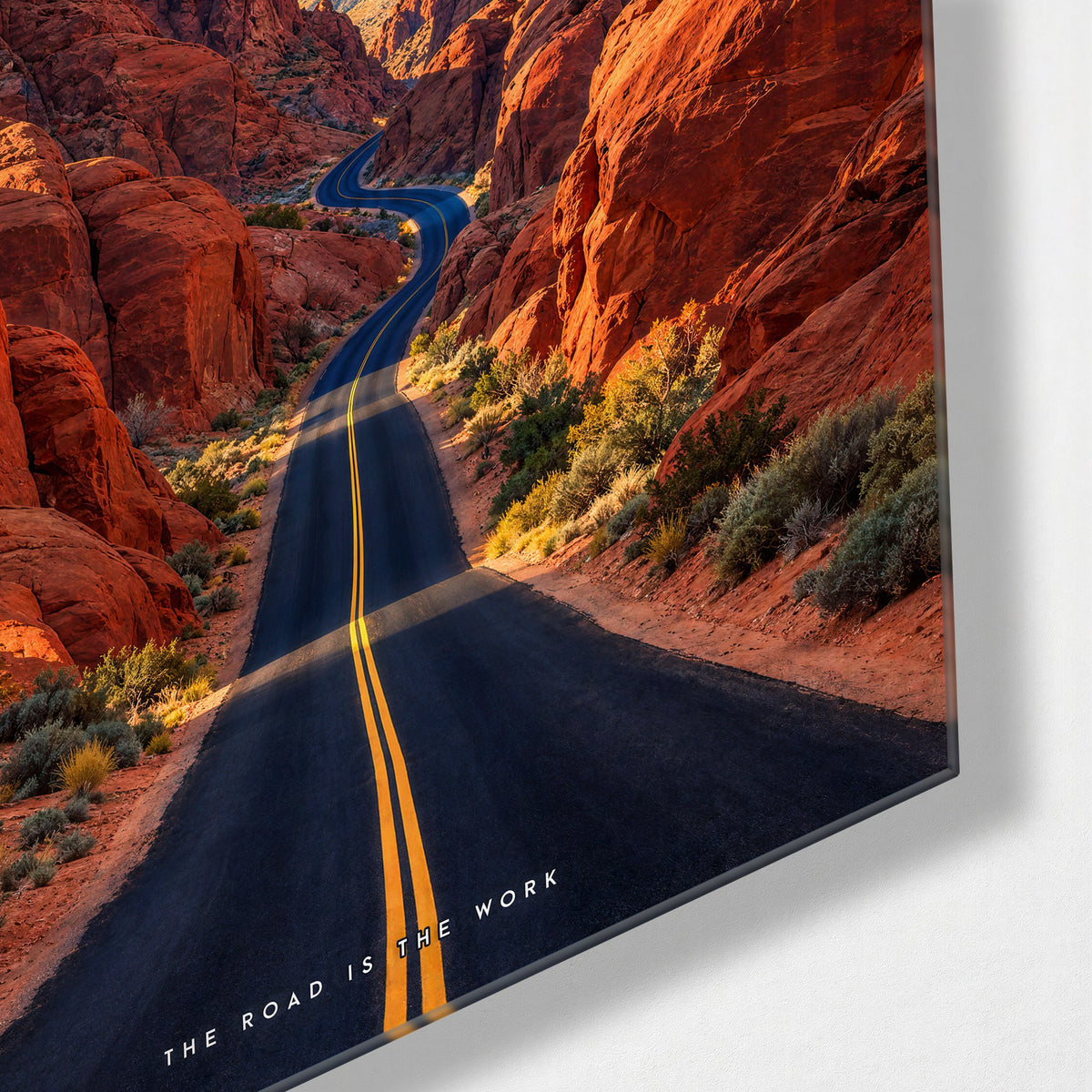Yellow Line Home glass wall art, corner view