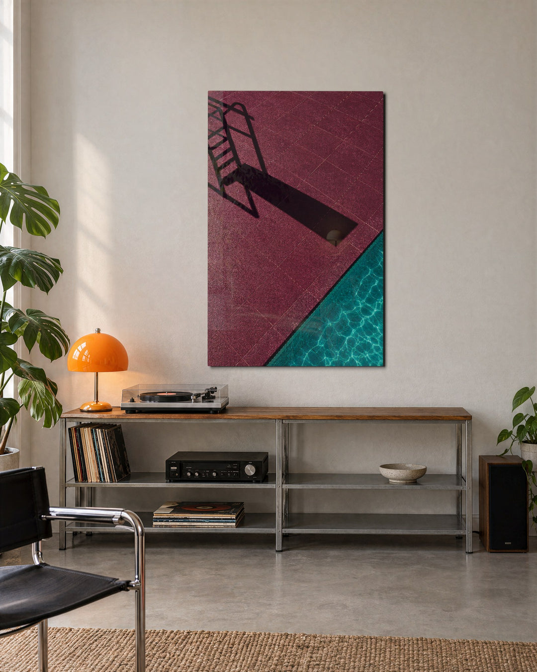 Ladder Geometry glass wall art, lifestyle view