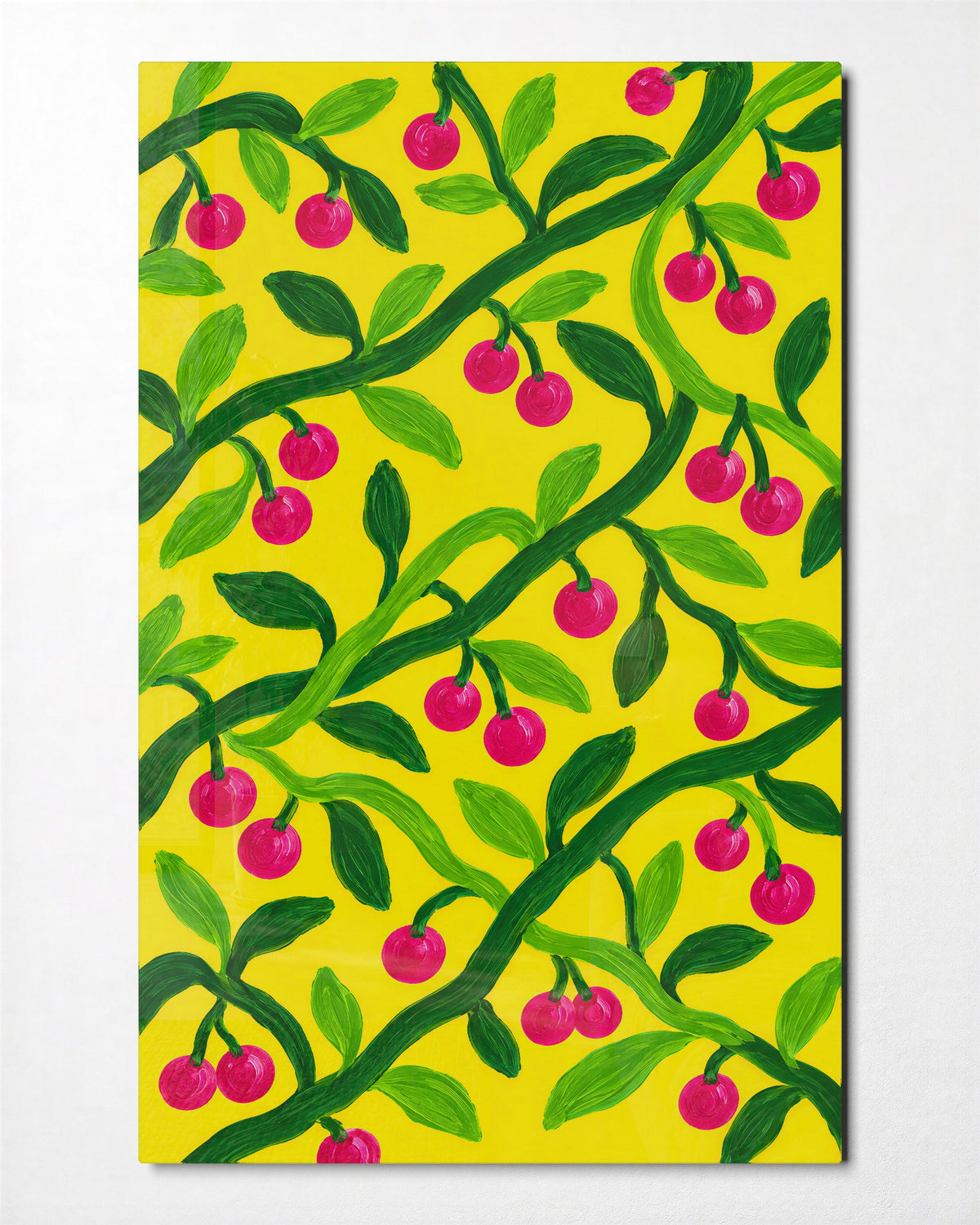 Pink Fruit, Sunny Day glass wall art, front view