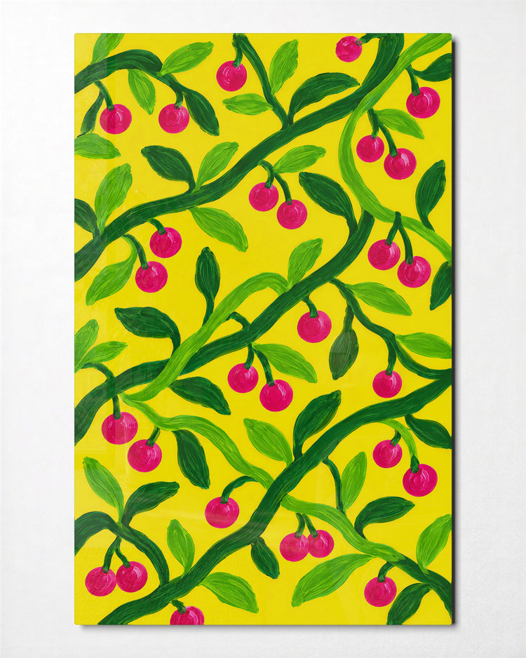 Pink Fruit, Sunny Day glass wall art, front view