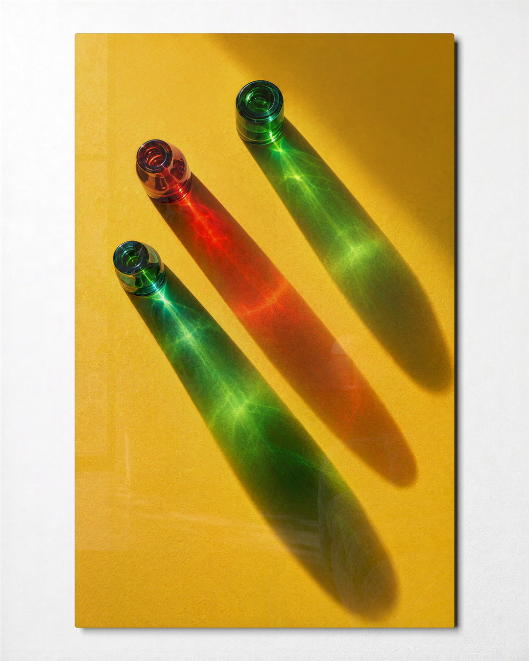 Bottles Painting With Light glass wall art, front view