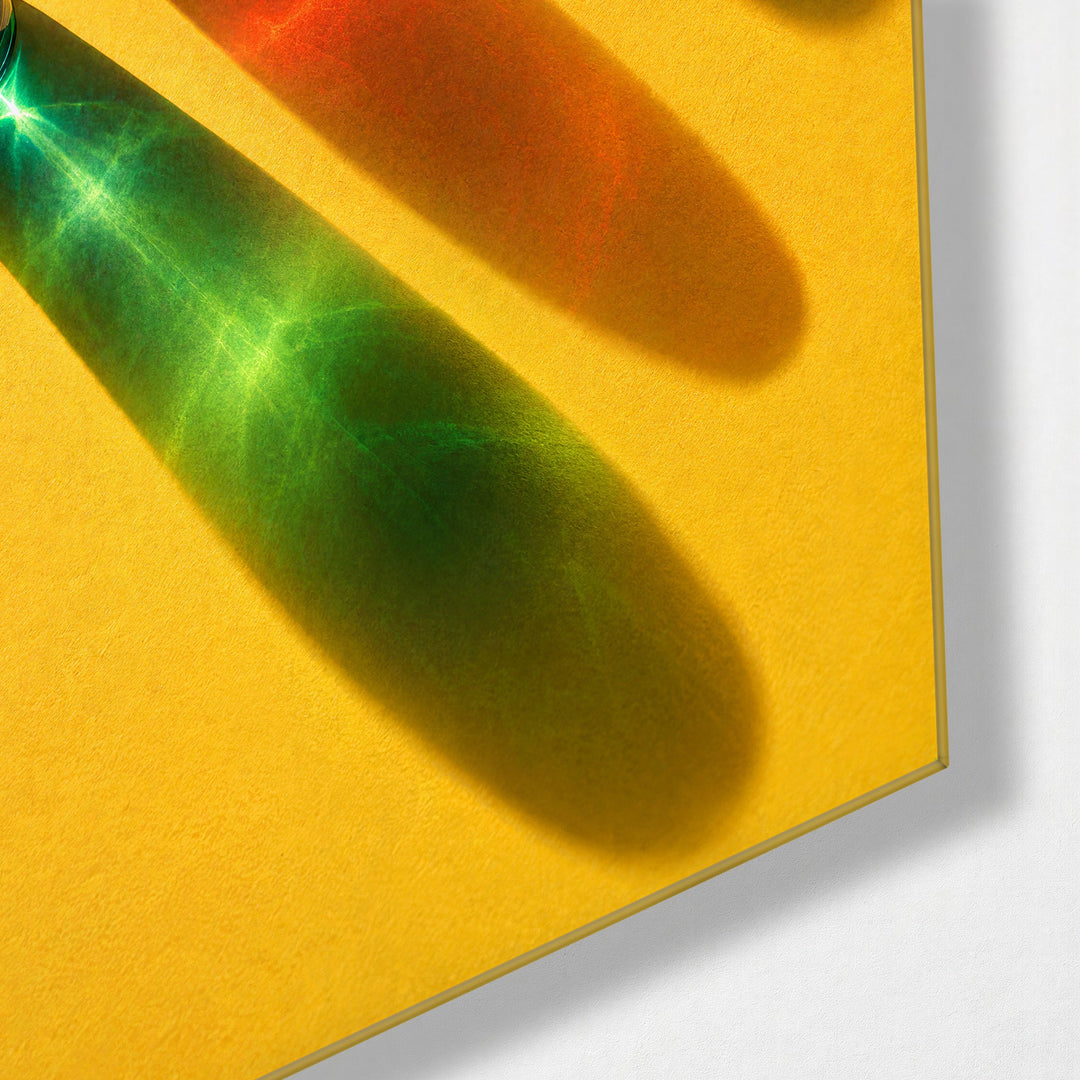 Bottles Painting With Light glass wall art, corner view