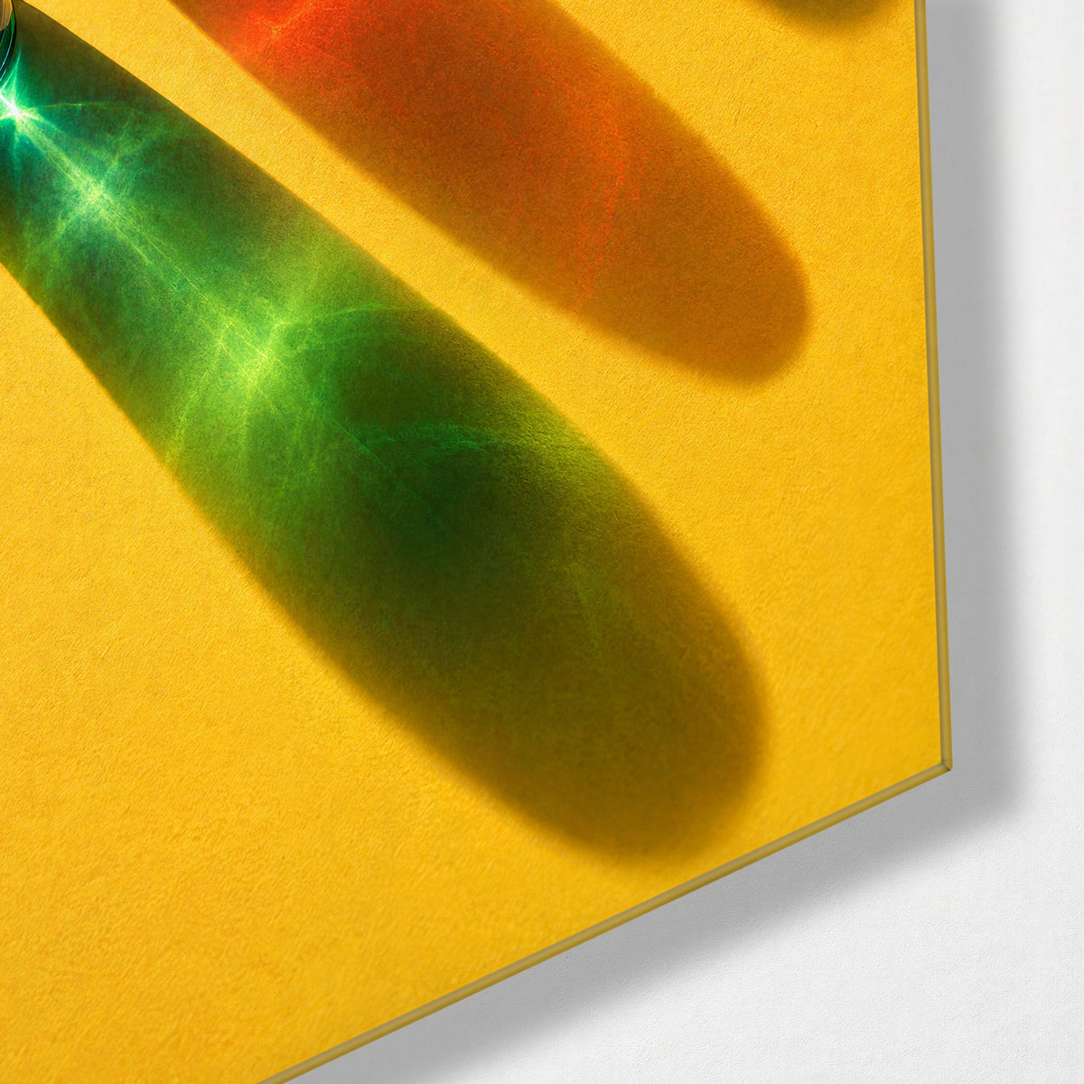 Bottles Painting With Light glass wall art, corner view