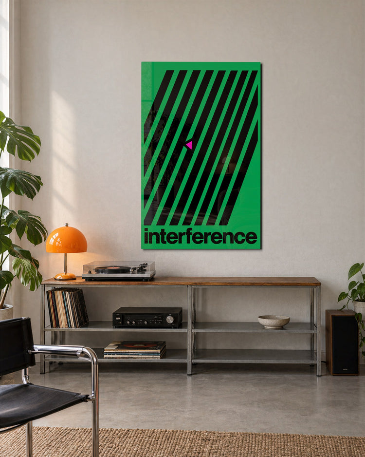 One Pink Wedge Disagrees glass wall art, lifestyle view