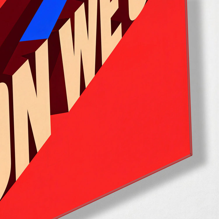Cream Letters Running Uphill glass wall art, corner view