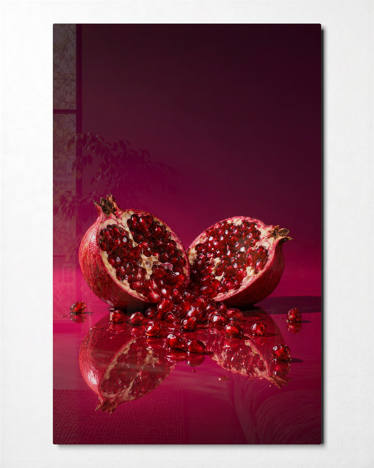 Two Halves, Spilled Seeds glass wall art, front view