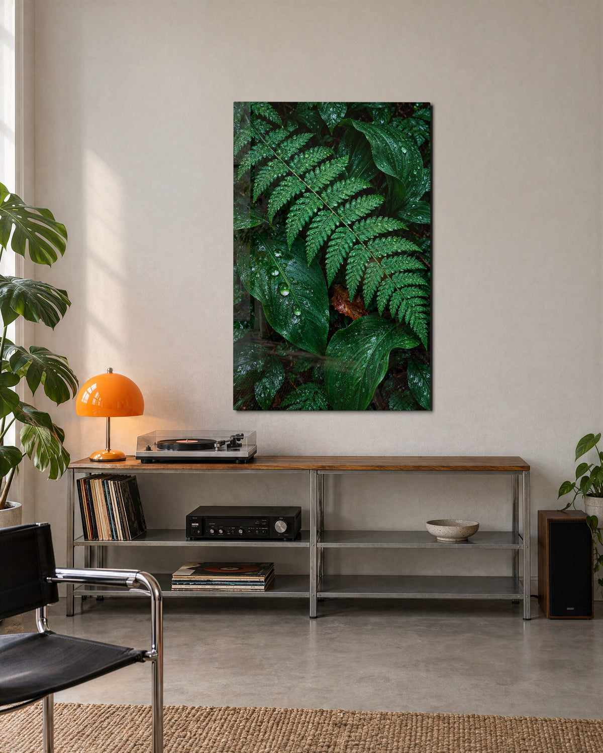 Ferns, Freshly Rinsed glass wall art, lifestyle view