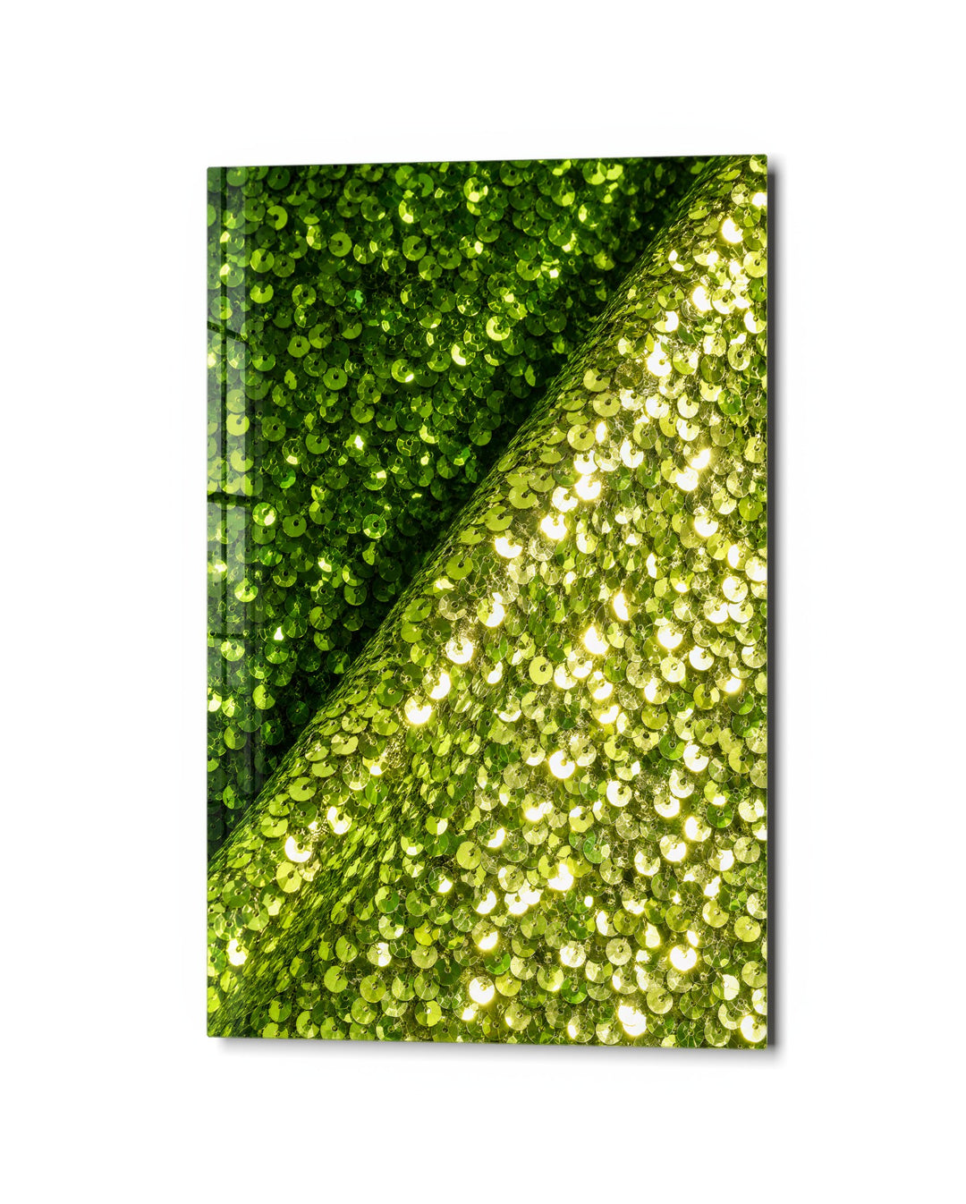 Dew on a Diagonal Vein glass wall art, studio view