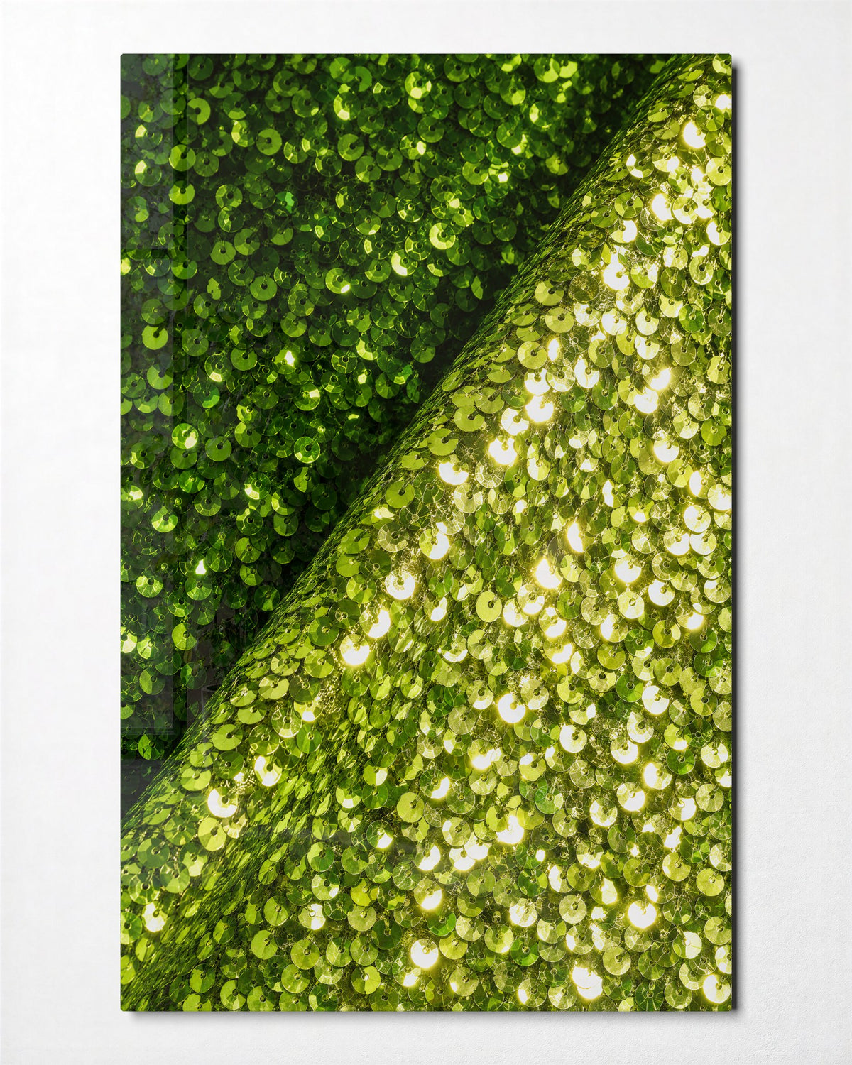 Dew on a Diagonal Vein glass wall art, front view
