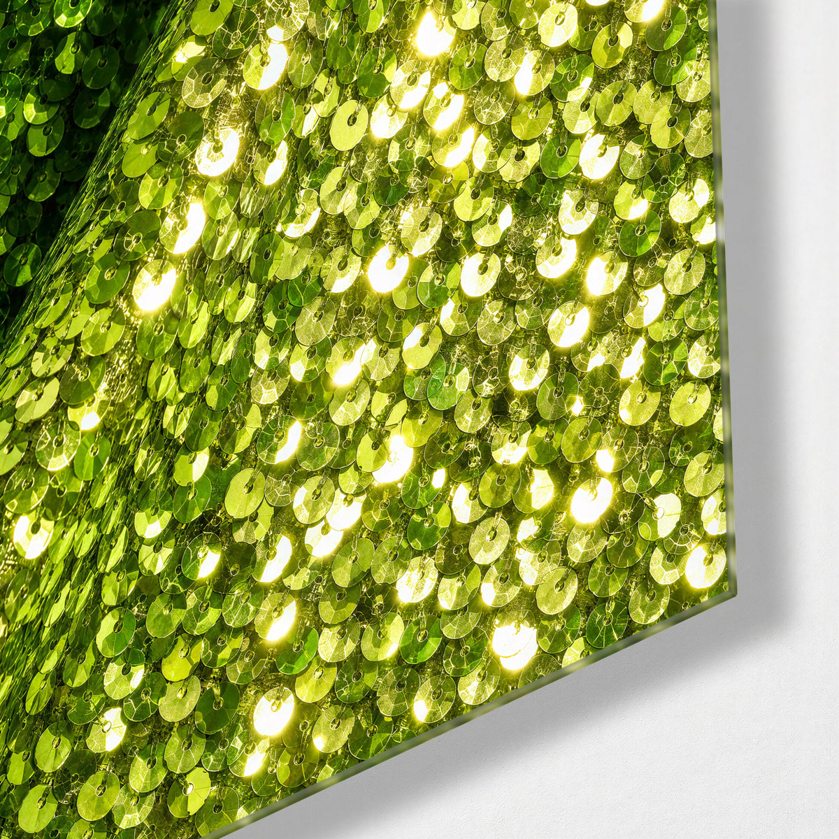 Dew on a Diagonal Vein glass wall art, corner view