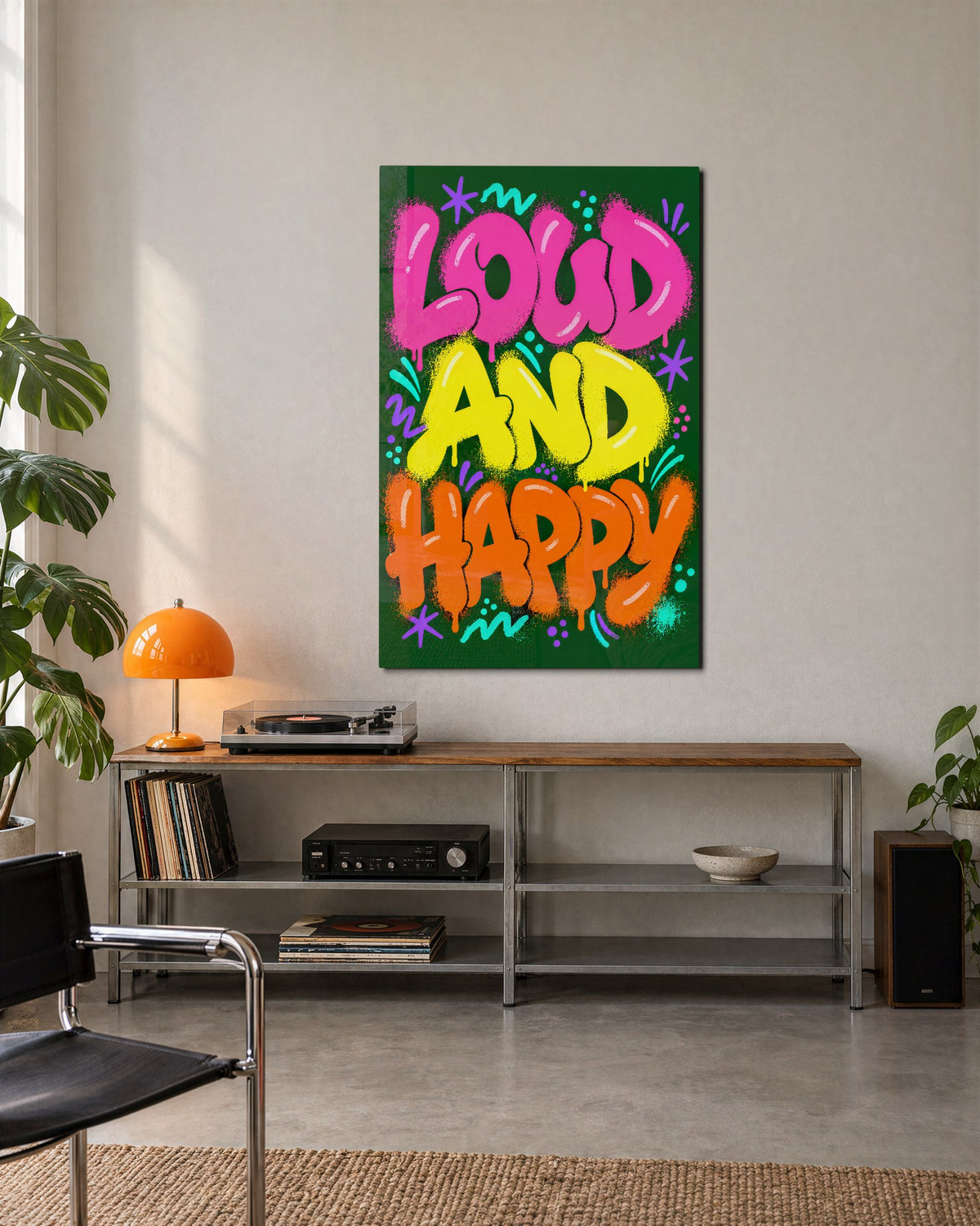 Doodles and Spray Paint glass wall art, lifestyle view