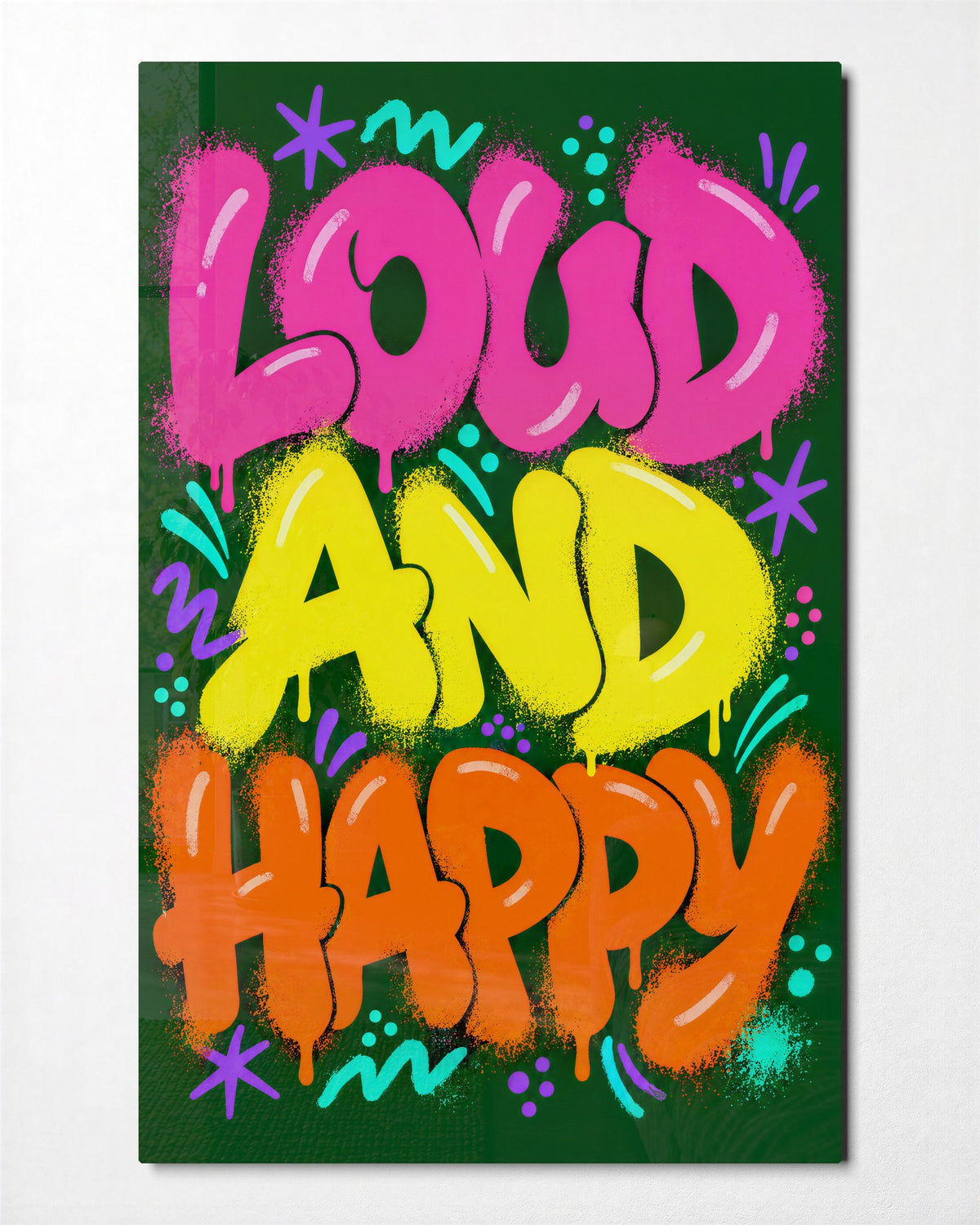 Doodles and Spray Paint glass wall art, front view