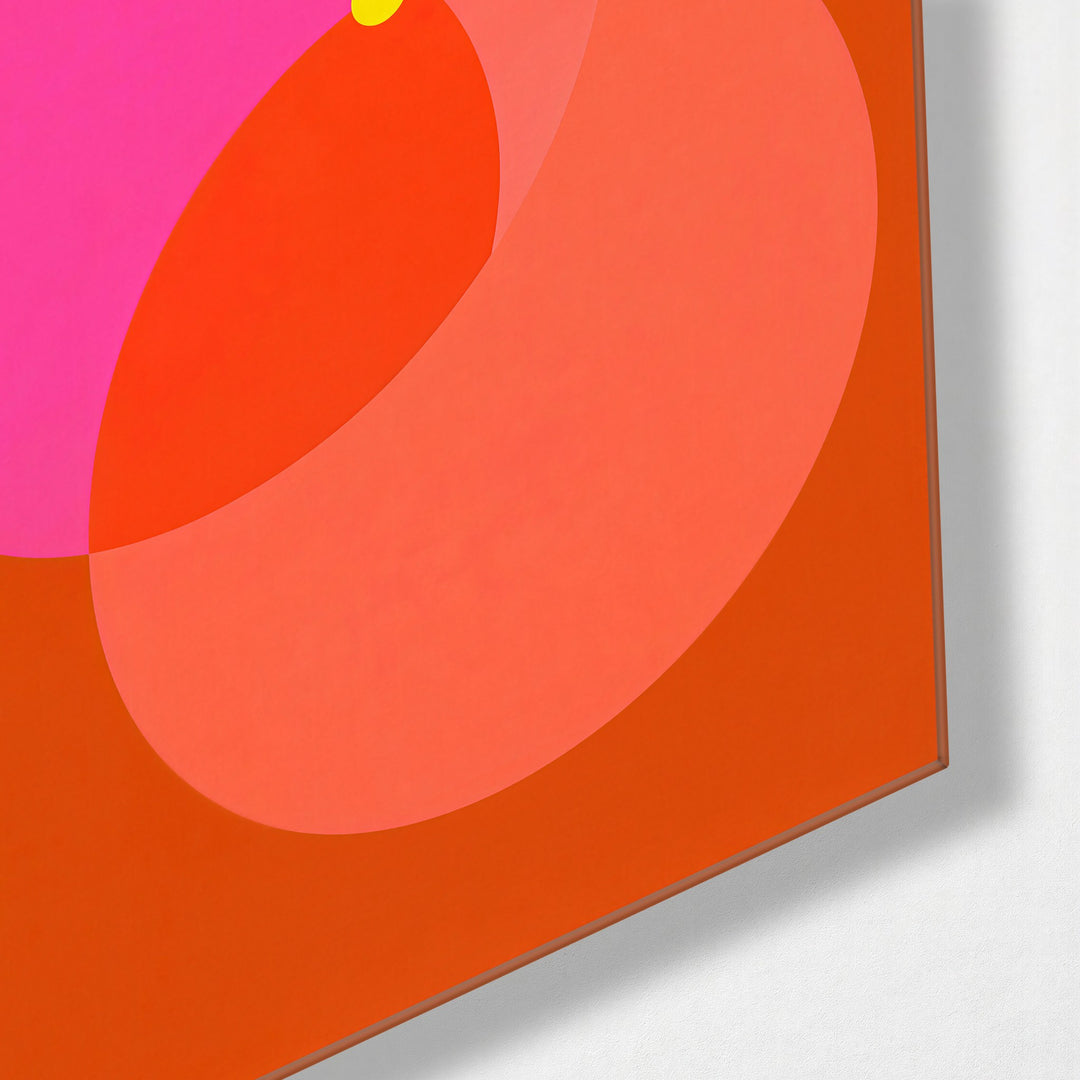 Where the Pinks Overlap glass wall art, corner view