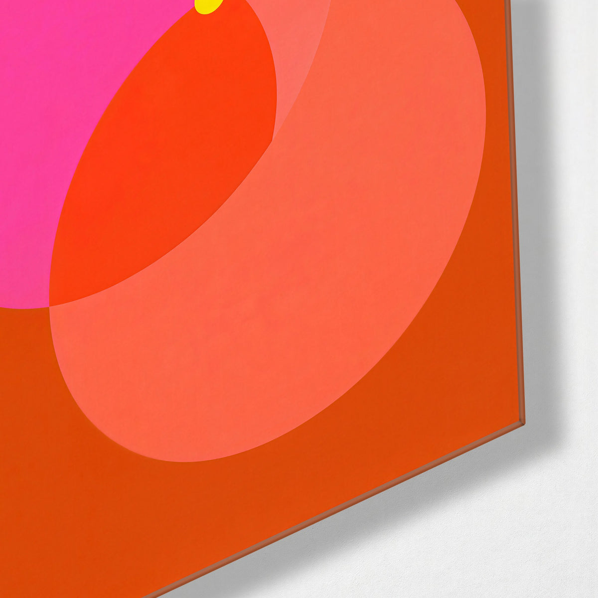 Where the Pinks Overlap glass wall art, corner view