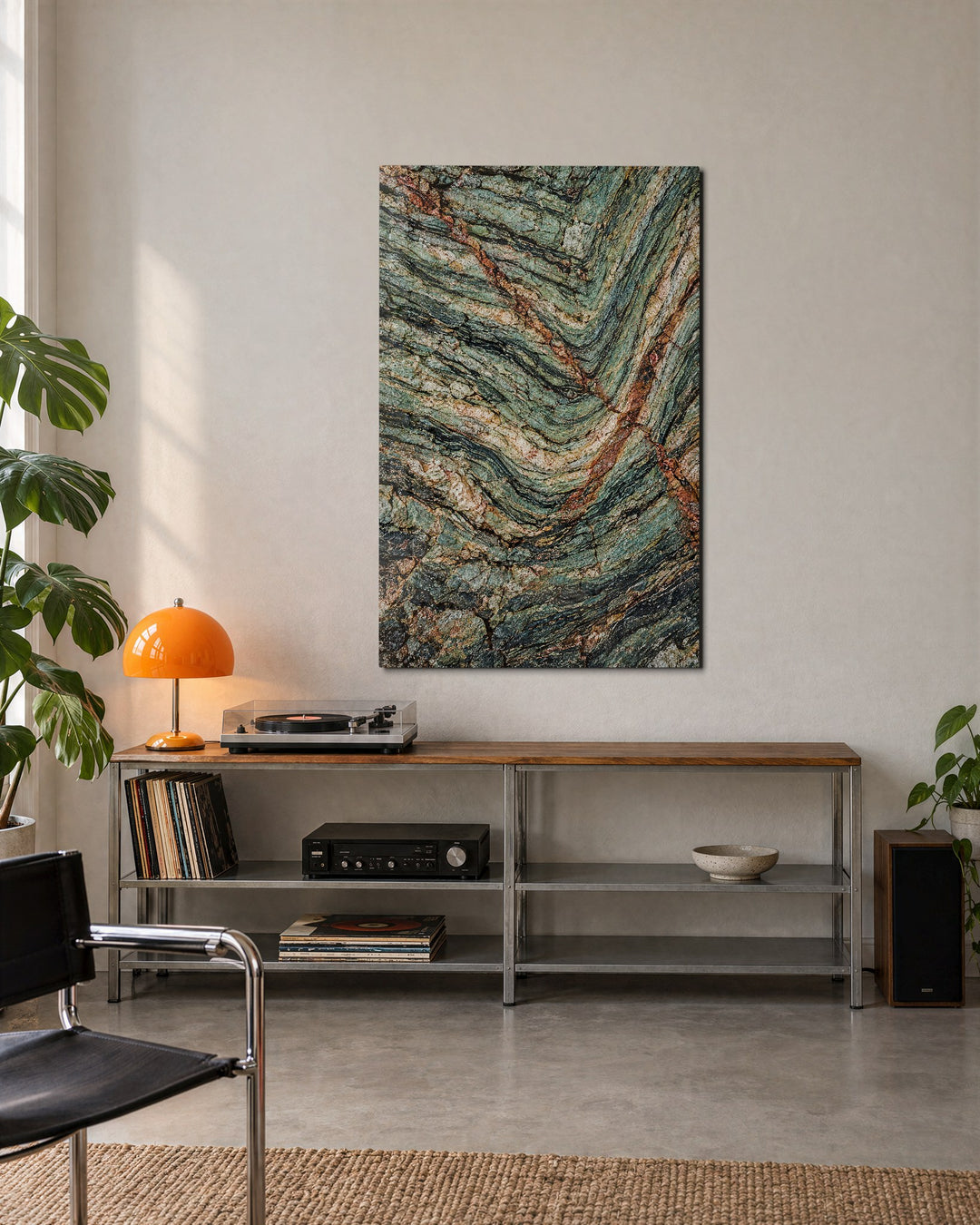 Rust Seams, Folded Stone glass wall art, lifestyle view