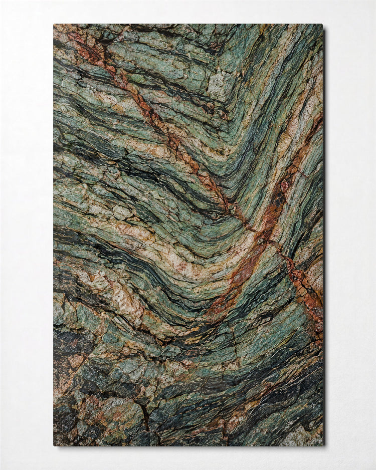 Rust Seams, Folded Stone glass wall art, front view