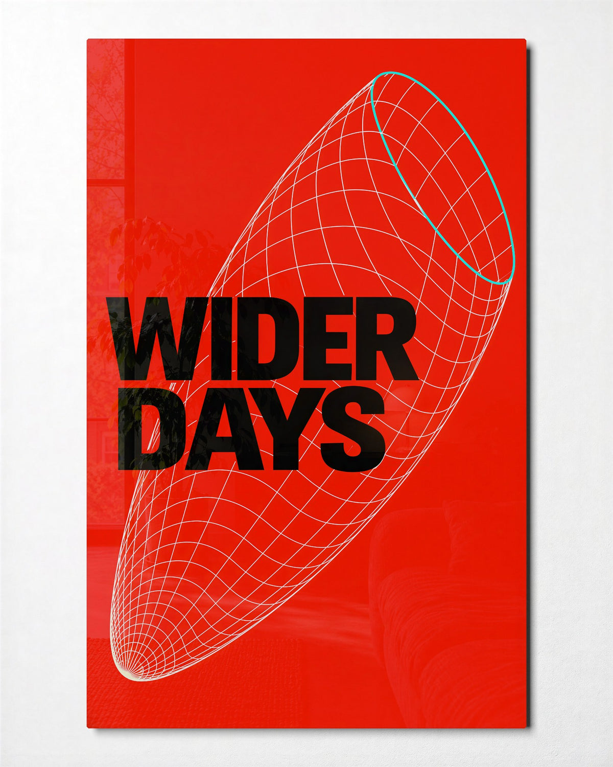 Stretched Out, Black on Red glass wall art, front view
