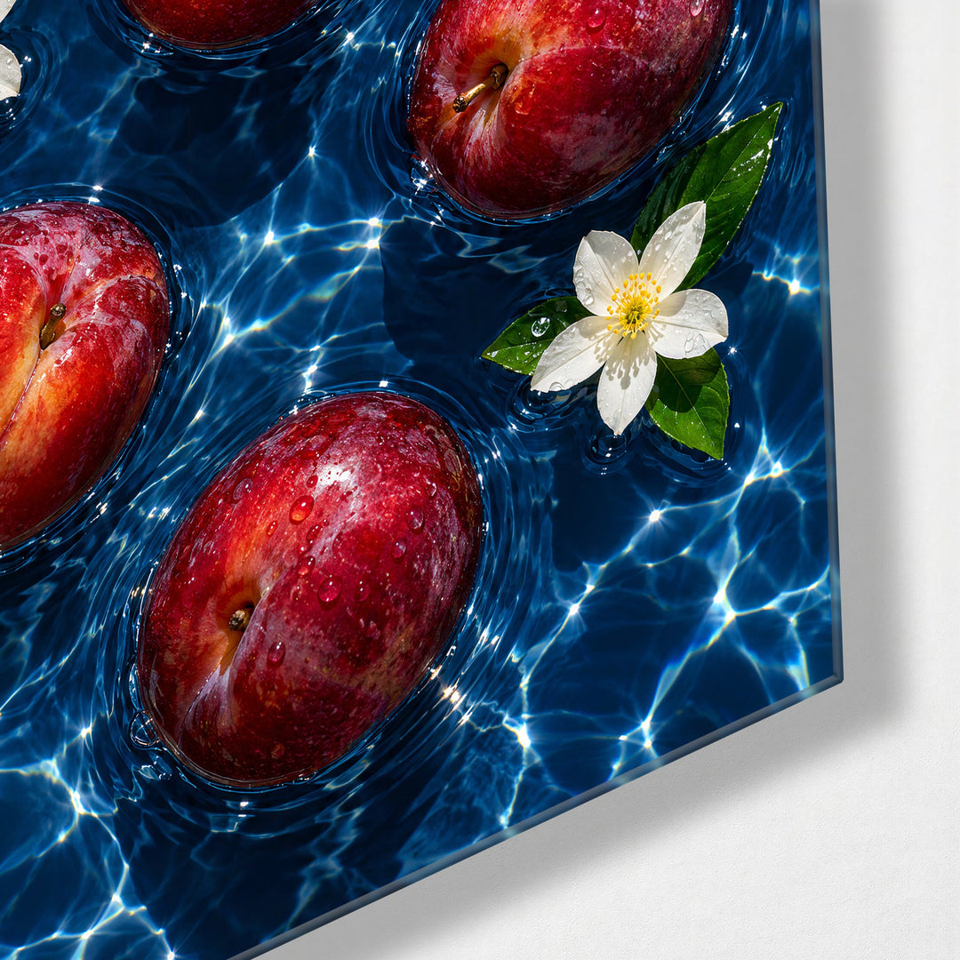 Orchard in the Shallows glass wall art, corner view