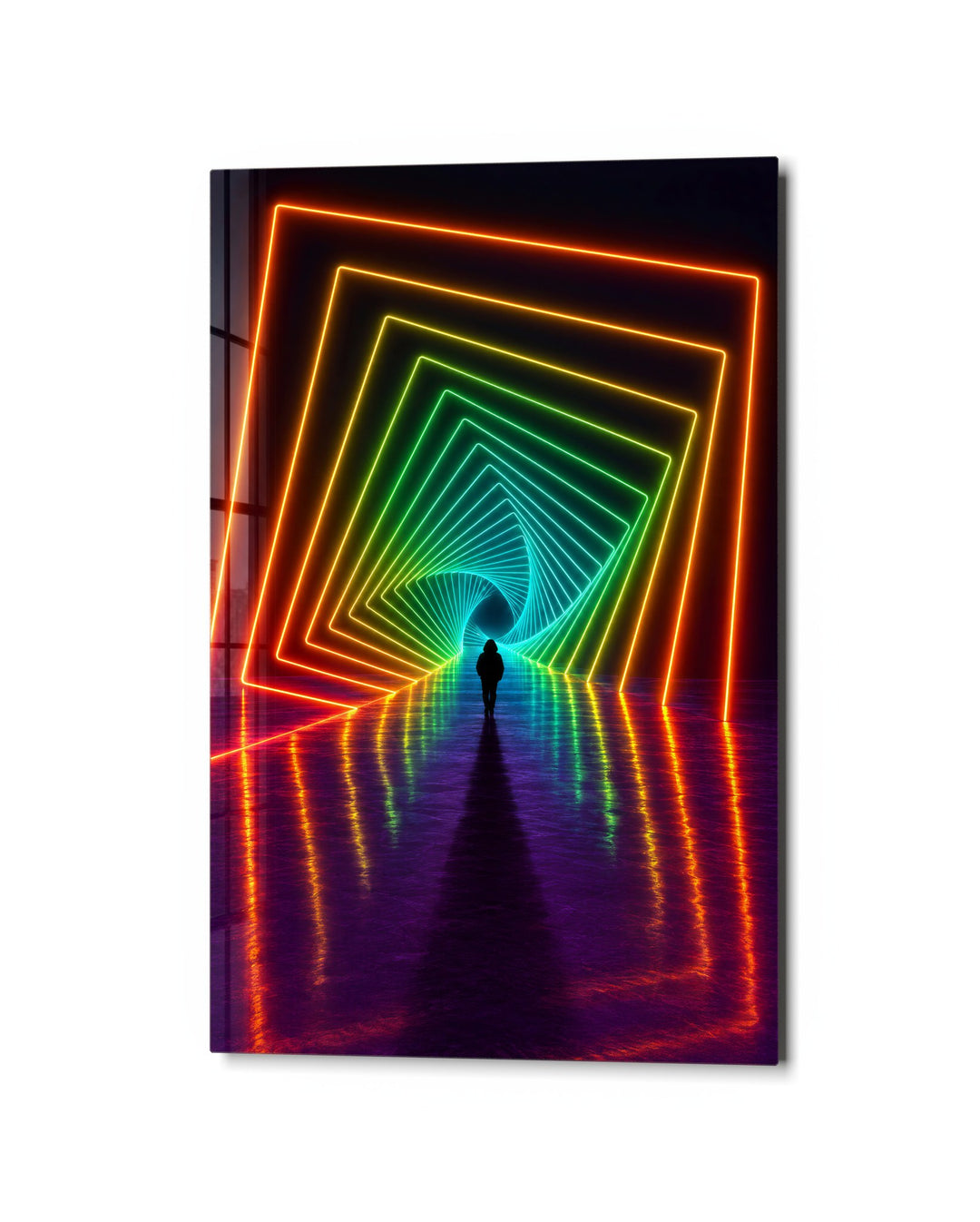 Tunnel of Bright Frames glass wall art, studio view