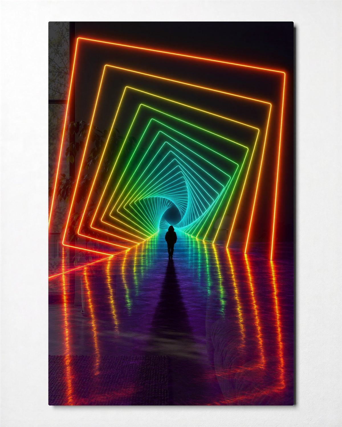 Tunnel of Bright Frames glass wall art, front view
