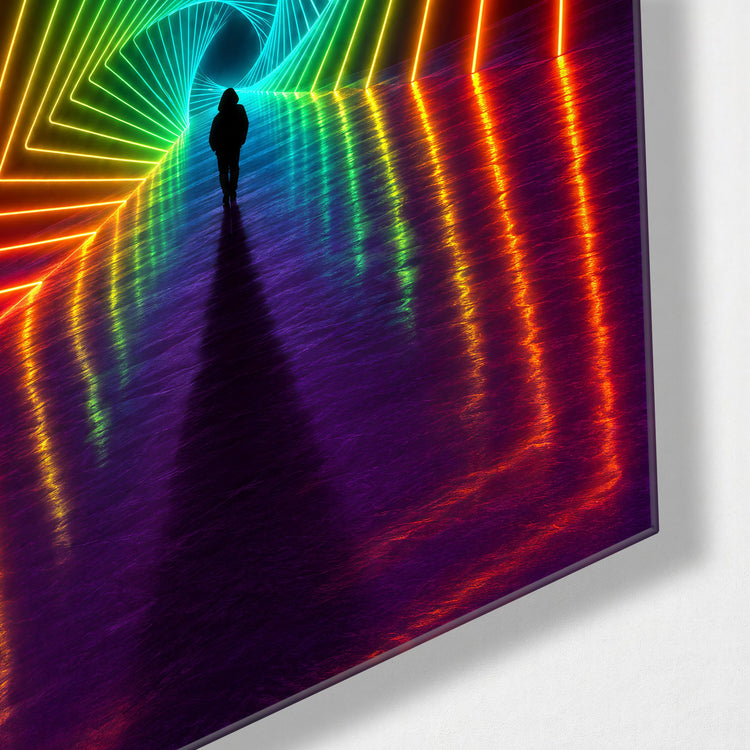 Tunnel of Bright Frames glass wall art, corner view