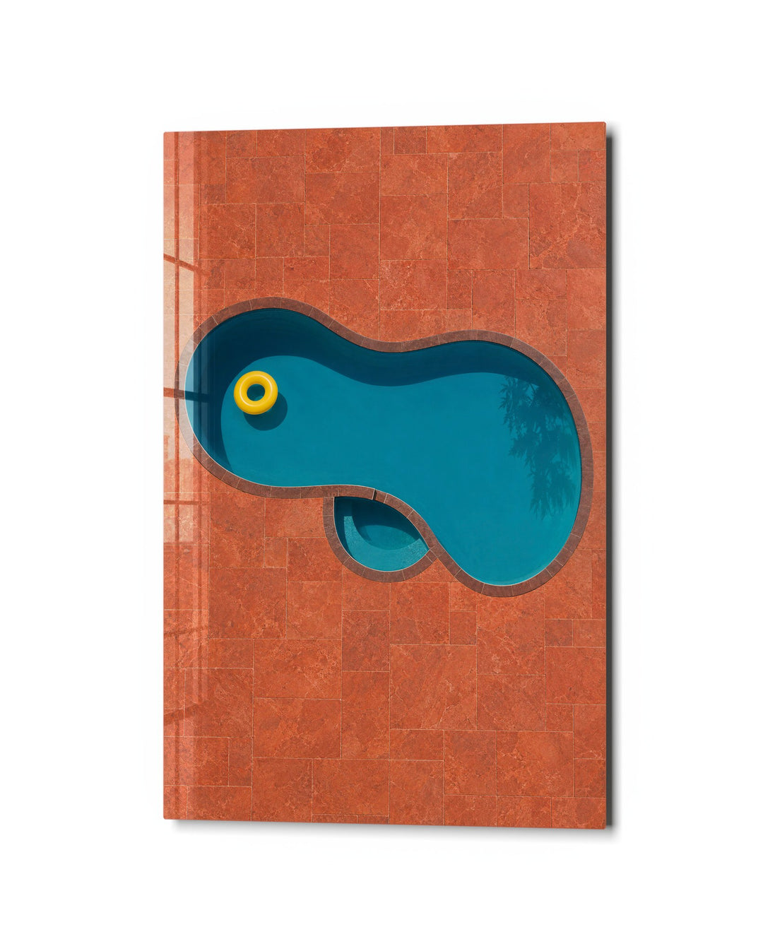 Solo Float, Terracotta Edge glass wall art, studio view
