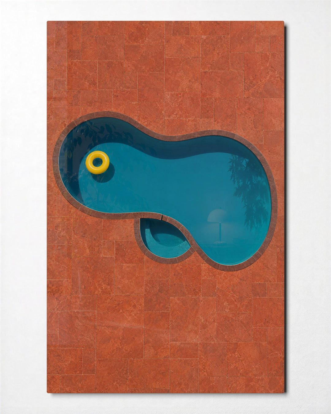 Solo Float, Terracotta Edge glass wall art, front view