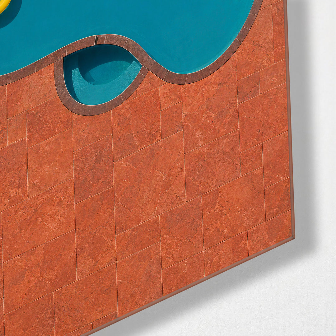 Solo Float, Terracotta Edge glass wall art, corner view