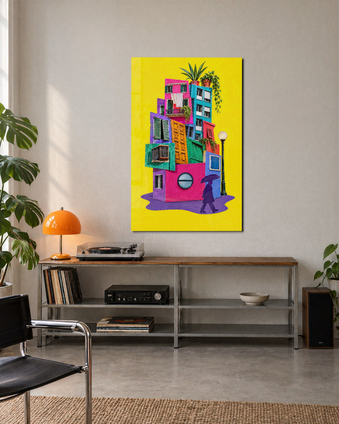 Stacked Rooms glass wall art, lifestyle view