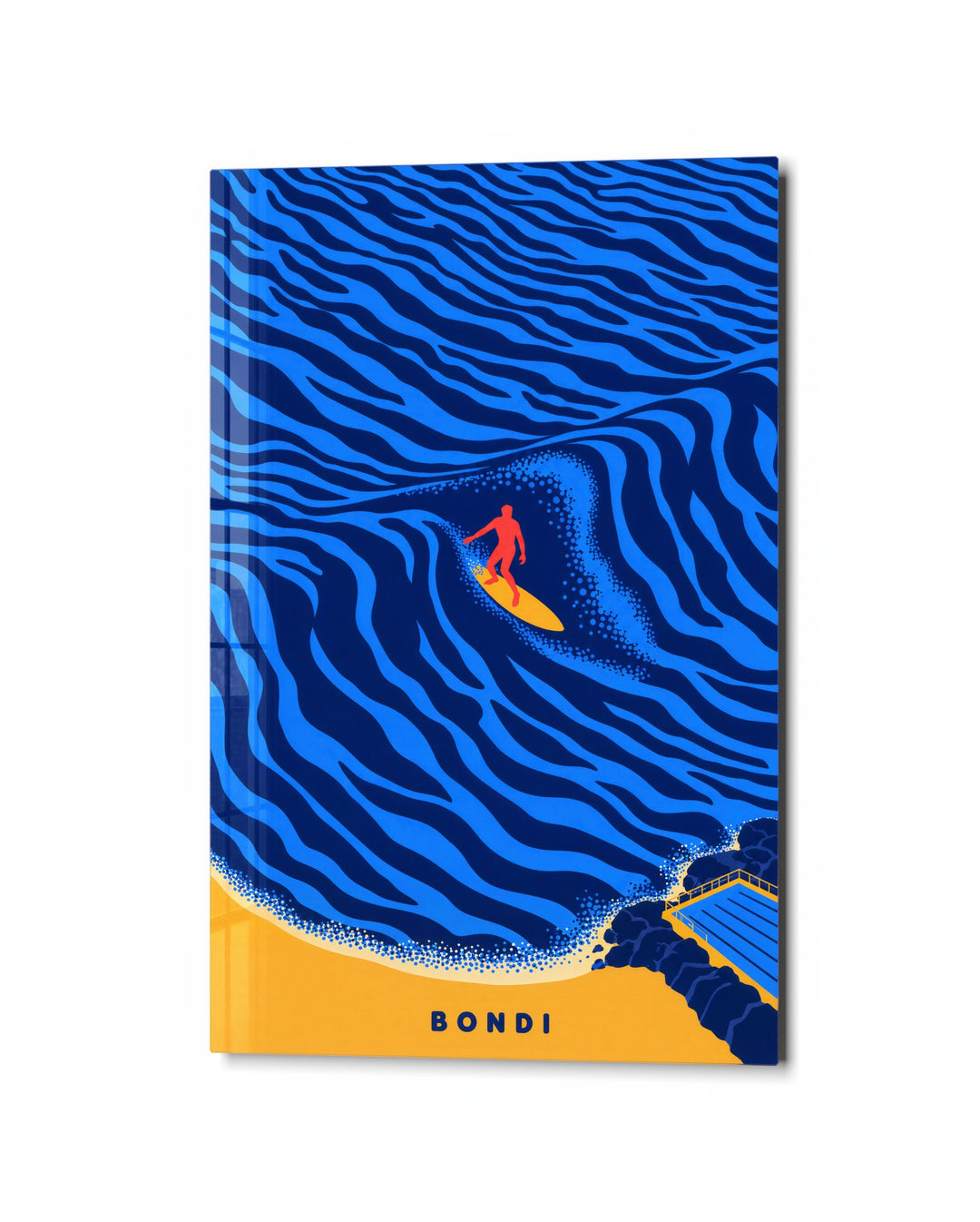 Orange Rider, Ocean Lines glass wall art, studio view