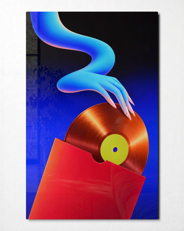 Needle Drop, Pending glass wall art, front view