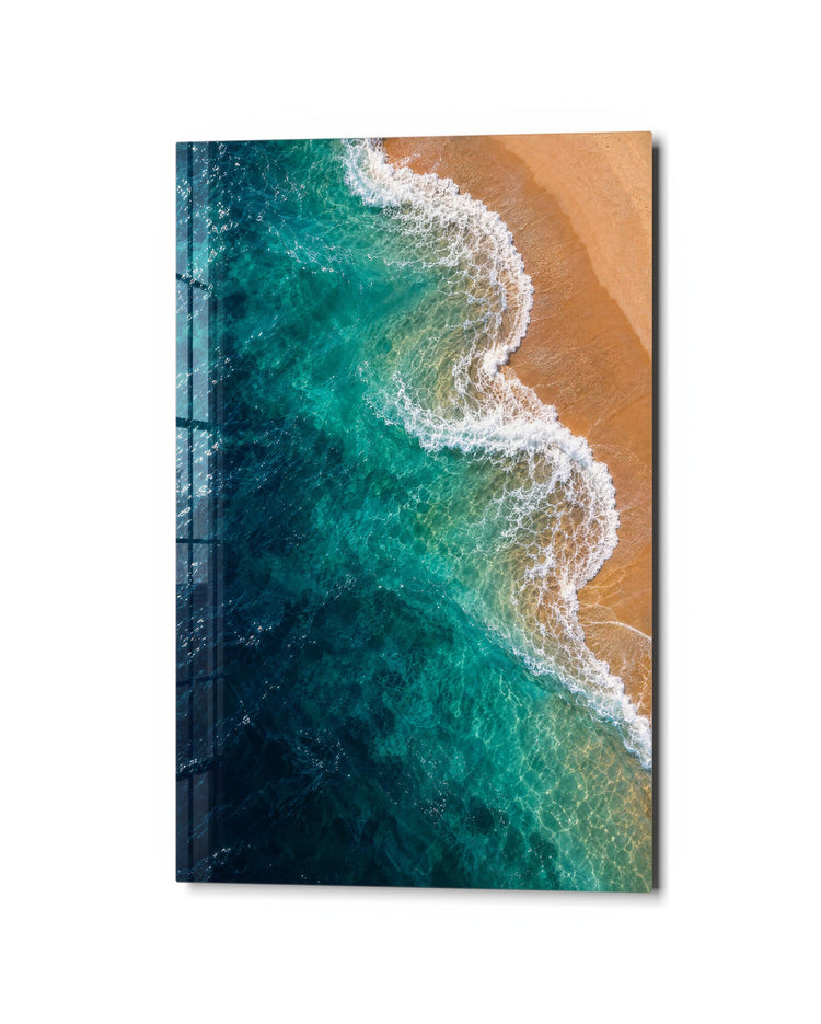 One White Line of Foam glass wall art, studio view